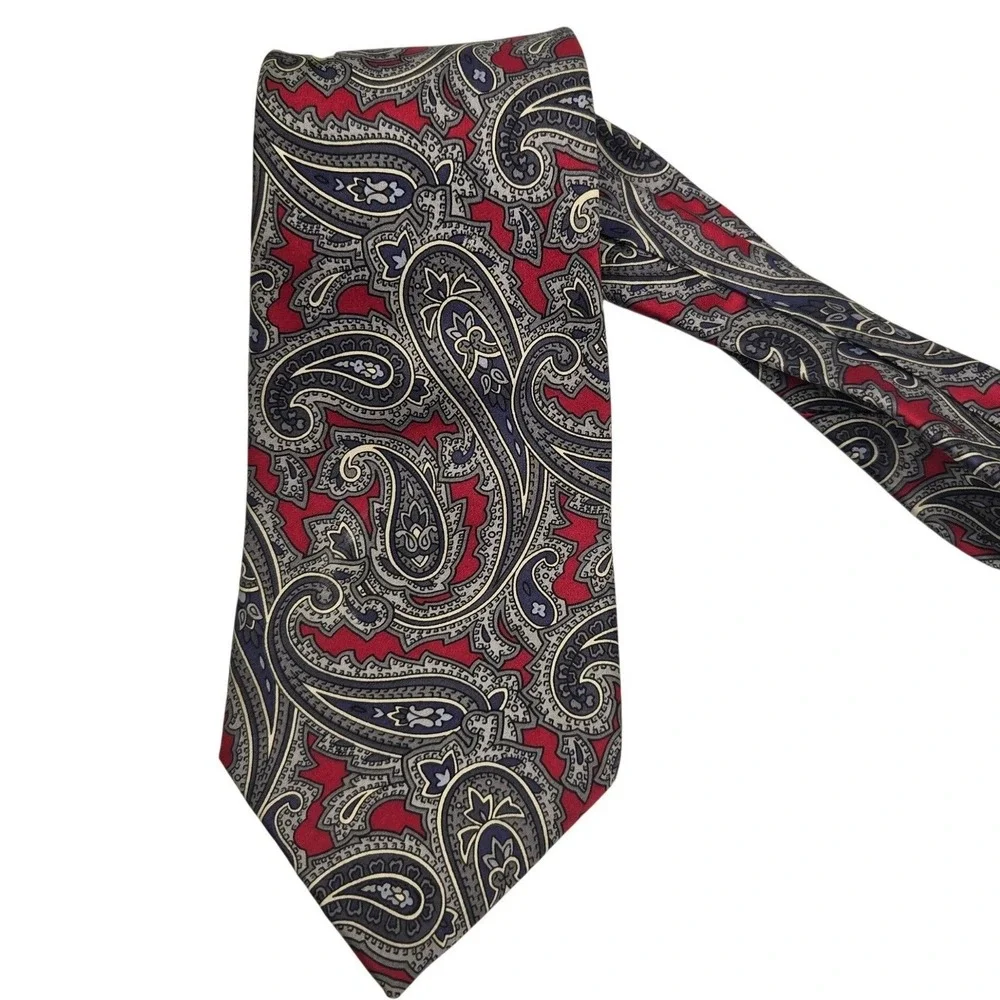 Mark Alexander Silk Tie‎ Mens Red Navy Grey Classic Paisley Print Necktie 57